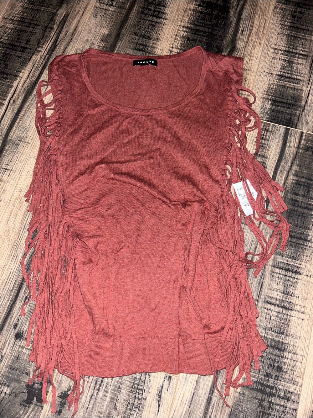 Trouve Rust Fringe Knit Tank Top